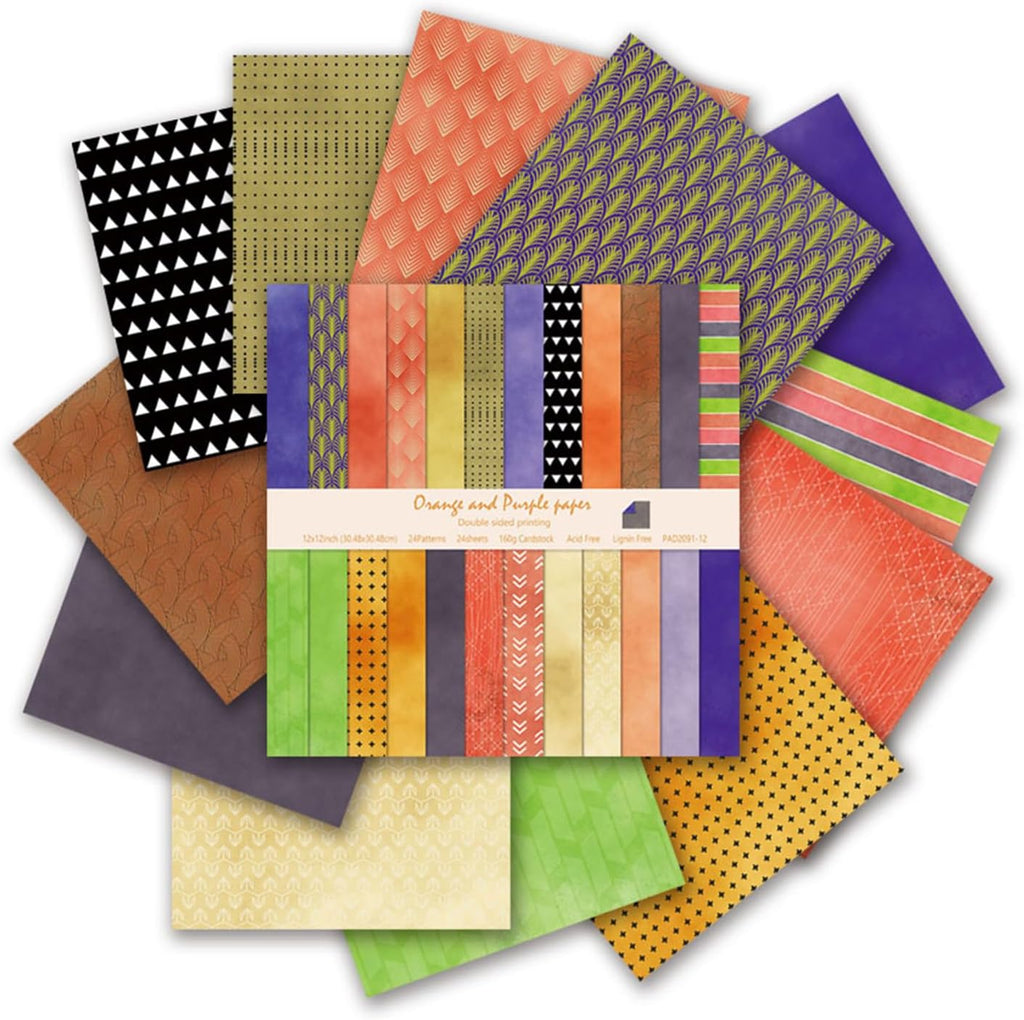 12x12 Boho Scrapbook Paper, 24 Sheets/24 Designs Double Sided Patterned Paper Colorful Decorative Craft Journal Scrapbooking Supplies for Photo Album Decor