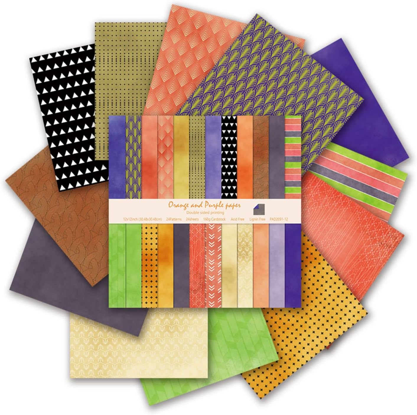 12x12 Boho Scrapbook Paper, 24 Sheets/24 Designs Double Sided Patterned Paper Colorful Decorative Craft Journal Scrapbooking Supplies for Photo Album Decor