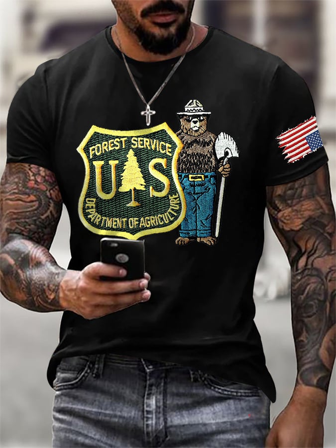 T-shirt da uomo retrò con stampa Save The Forest Service