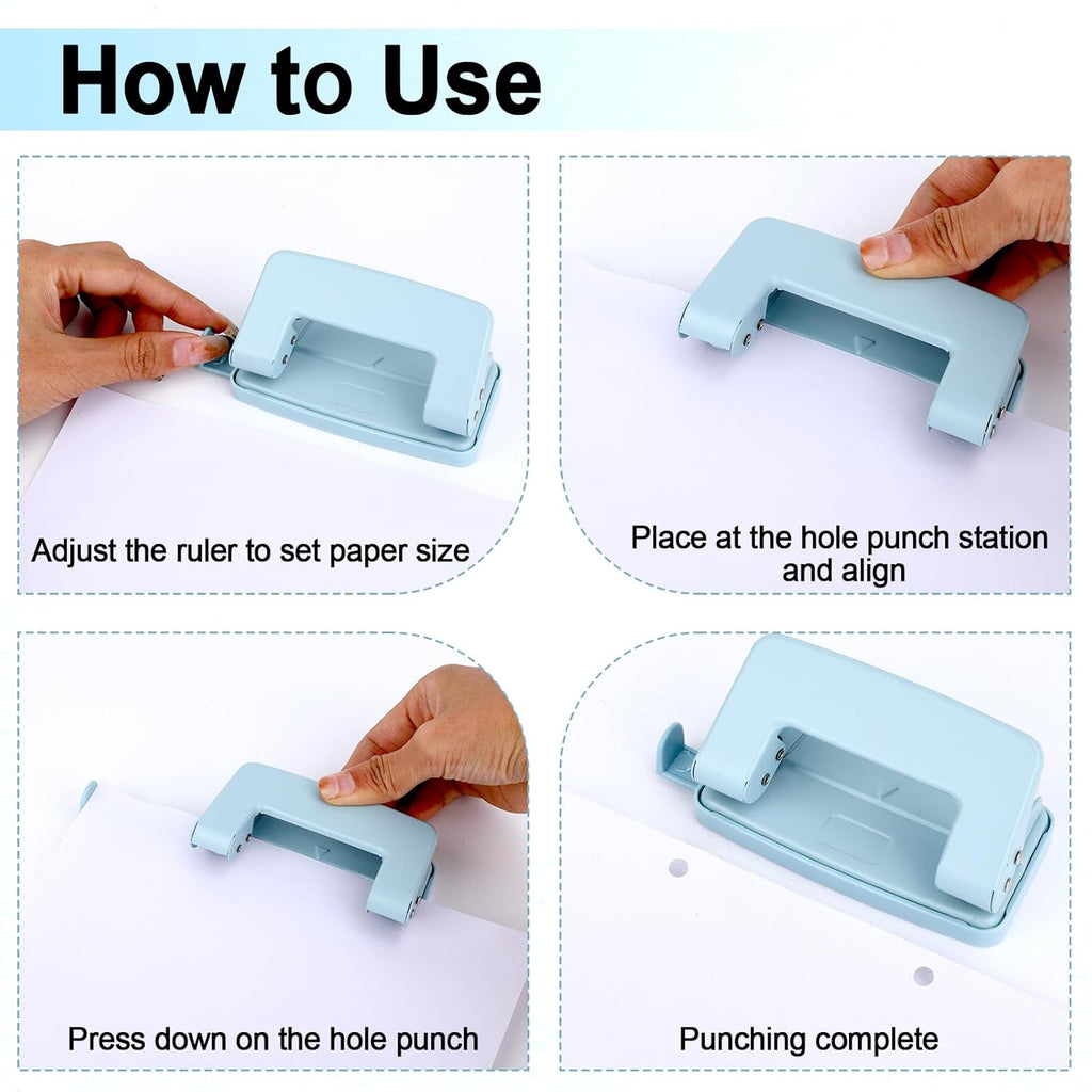 2 Hole Paper Punch,Metal Two Hole Punch，Adjustable 2 Hole Paper Puncher for A4/A5/B5 Looseleaf Book and Home Supplies（Blue）