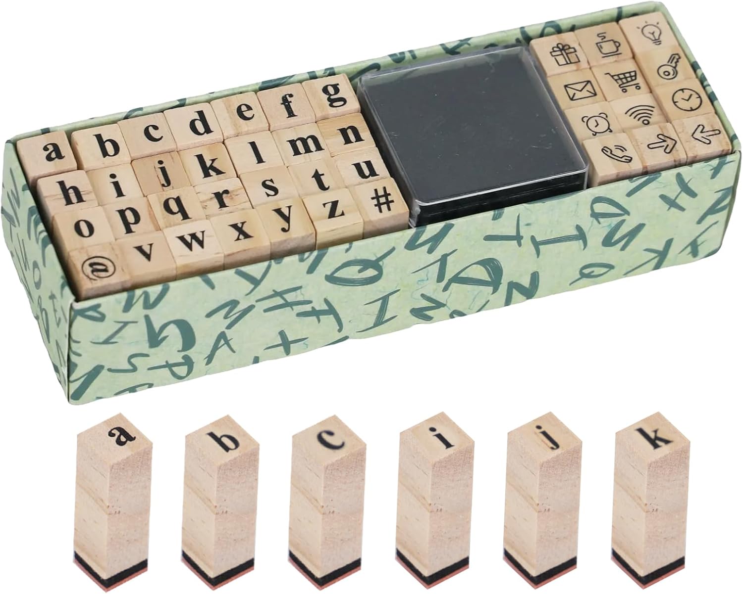 30PCS Wooden Rubber Stamps, Vintage Wood Letter, Mini Cute Emoji Stamps for Cards Making DIY Scrapbooking Photo Album Decoration