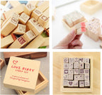 25Pcs Small Heart Shape Wooden Rubber Stamps with Box Mini Cute DIY Diary Stamps Set for Craft Decorating Scrapbooking and Wedding Invitation Cards (Red 25pcs Love)