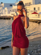 Robe Courte Moulante Femme Sexy d'Été à Col Halter, sans Manches et Dos Nu, pour Soirée et Club