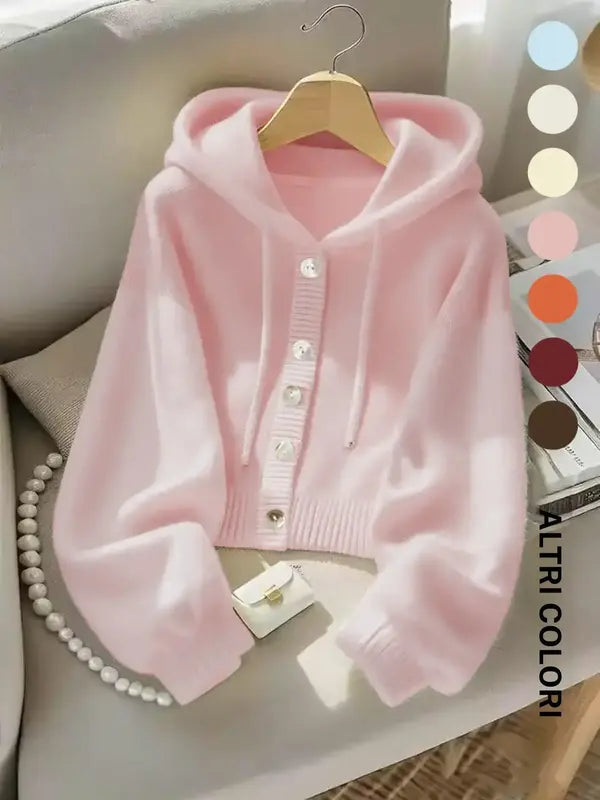 Felpa con cappuccio nuova collezione Autunno/Inverno, morbida e confortevole, giacca in maglia stile pigro con design unico e casual, elegante top a maniche lunghe