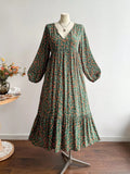 Abito Lungo Floreale da Donna Taglie Forti, Abito Lungo con Scollo a V e Lacci sul Retro e Bordo in Pizzo a Maniche Lunghe per Autunno Inverno, Elegante e Casual