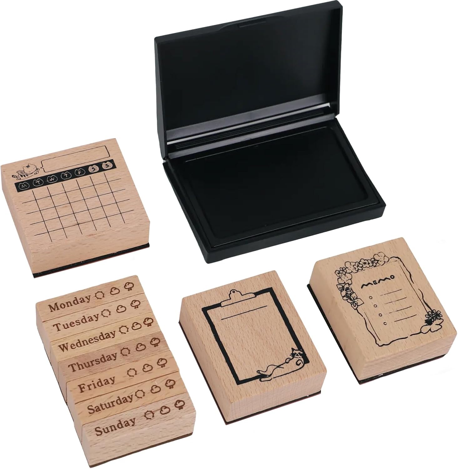 30PCS Wooden Rubber Stamps, Vintage Wood Letter, Mini Cute Emoji Stamps for Cards Making DIY Scrapbooking Photo Album Decoration