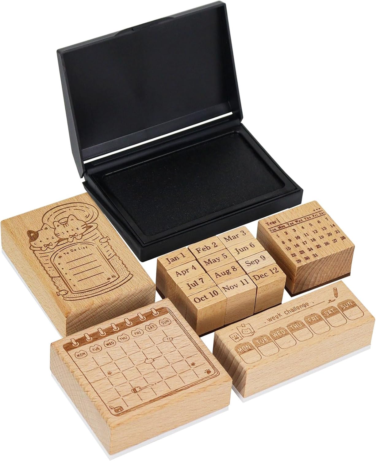 30PCS Wooden Rubber Stamps, Vintage Wood Letter, Mini Cute Emoji Stamps for Cards Making DIY Scrapbooking Photo Album Decoration