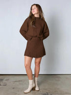 Ensembles 2 Pièces Femme 2025 Pulls Col Montant Manches Longues Côtelés et Mini-Jupe