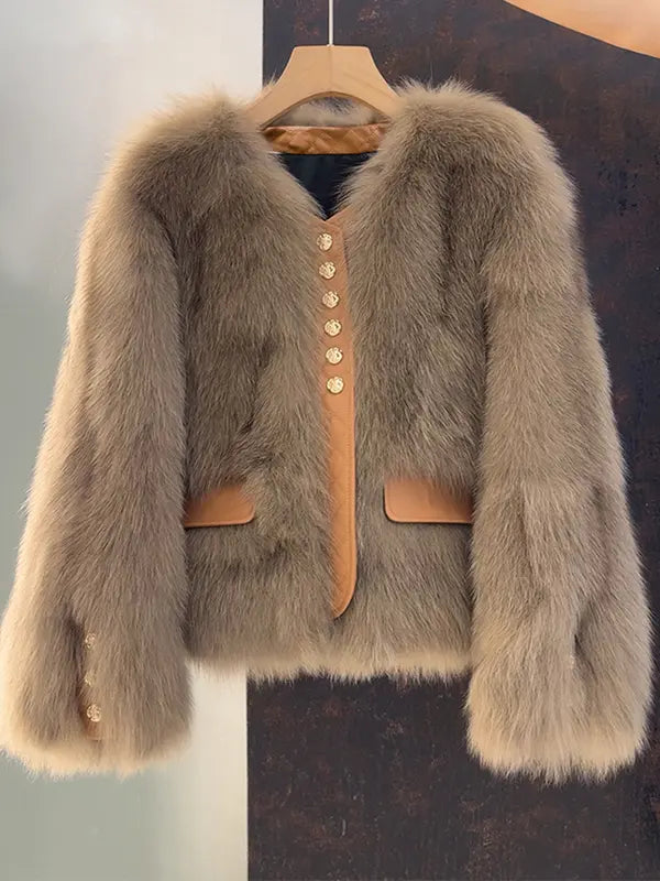 Manteau en fausse fourrure de renard pour femme, section courte, nouvelle collection automne hiver, version coréenne, pour les trajets quotidiens, en vraie fourrure patchwork, vêtement d'extérieur.