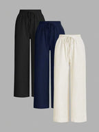 Ensemble 3 pièces : pantalon large uni pour femme