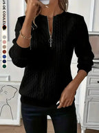 Sweat-shirt uni texturé à demi-glissière pour femme, pull décontracté à manches longues et col rond pour l'automne et l'hiver, vêtements féminins pour le quotidien