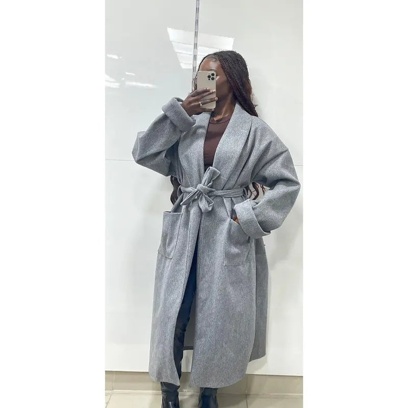 Trench-coat en laine avec ceinture