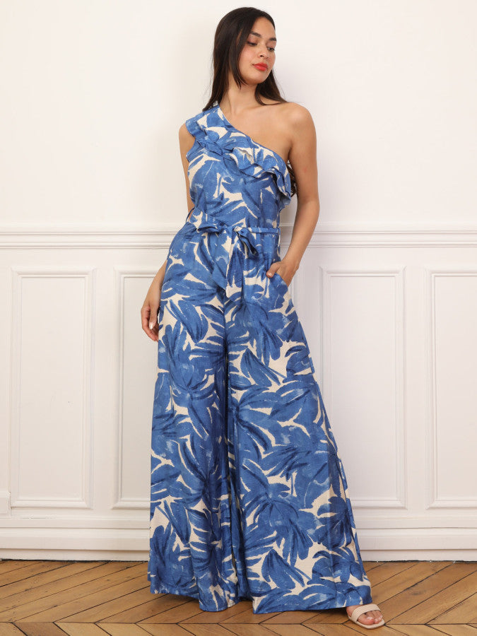 Combinaison asymétrique à imprimé tropical