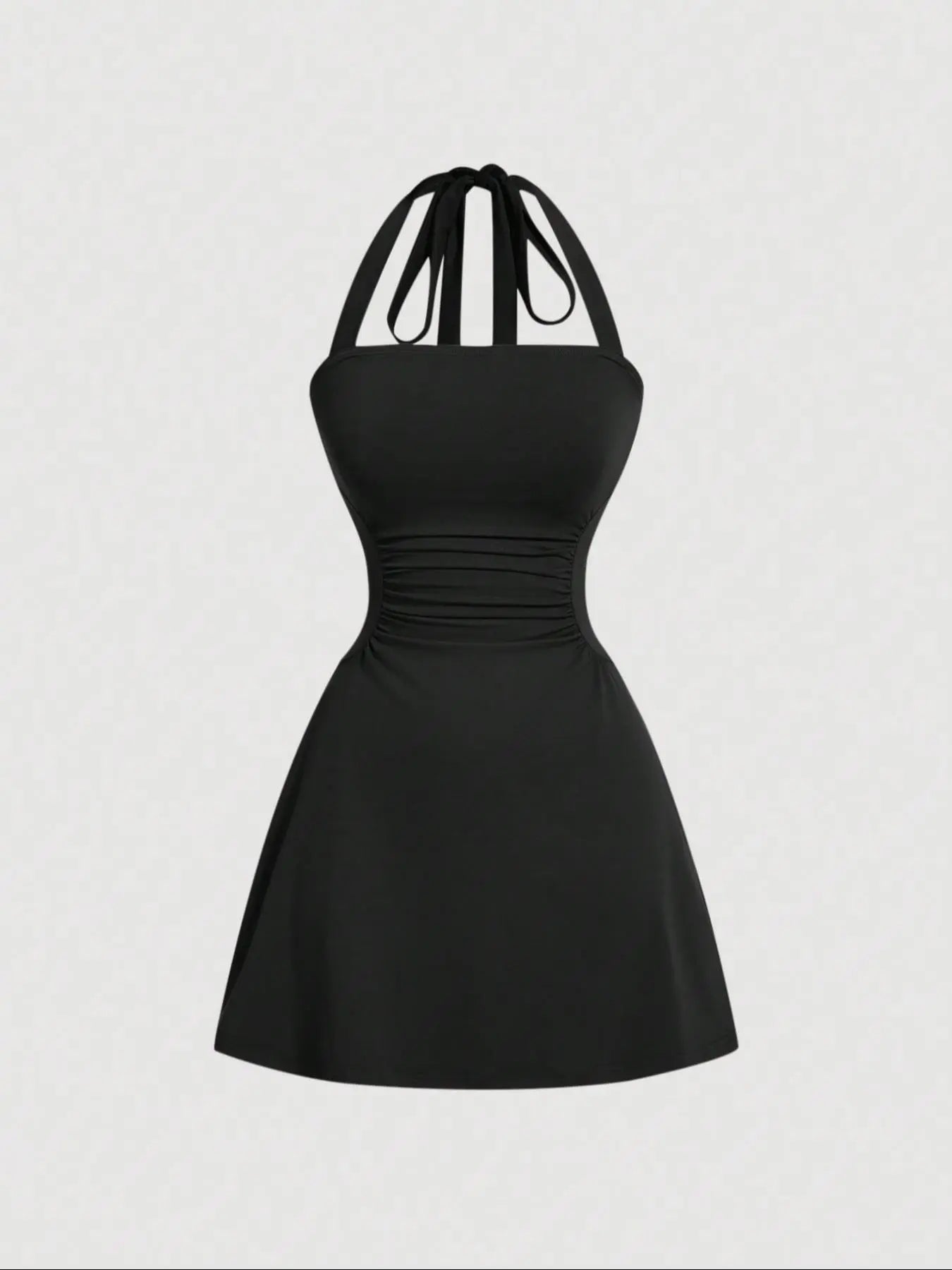 Robe licou unie froncée à nouer dans le dos pour femme