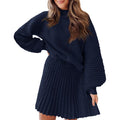 Ensembles 2 Pièces Femme 2025 Pulls Col Montant Manches Longues Côtelés et Mini-Jupe