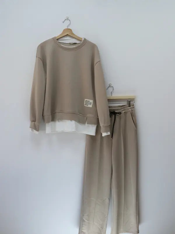Tuta da donna: felpa con cappuccio e pantaloni della tuta, abbigliamento casual, semplice stile a gamba dritta.