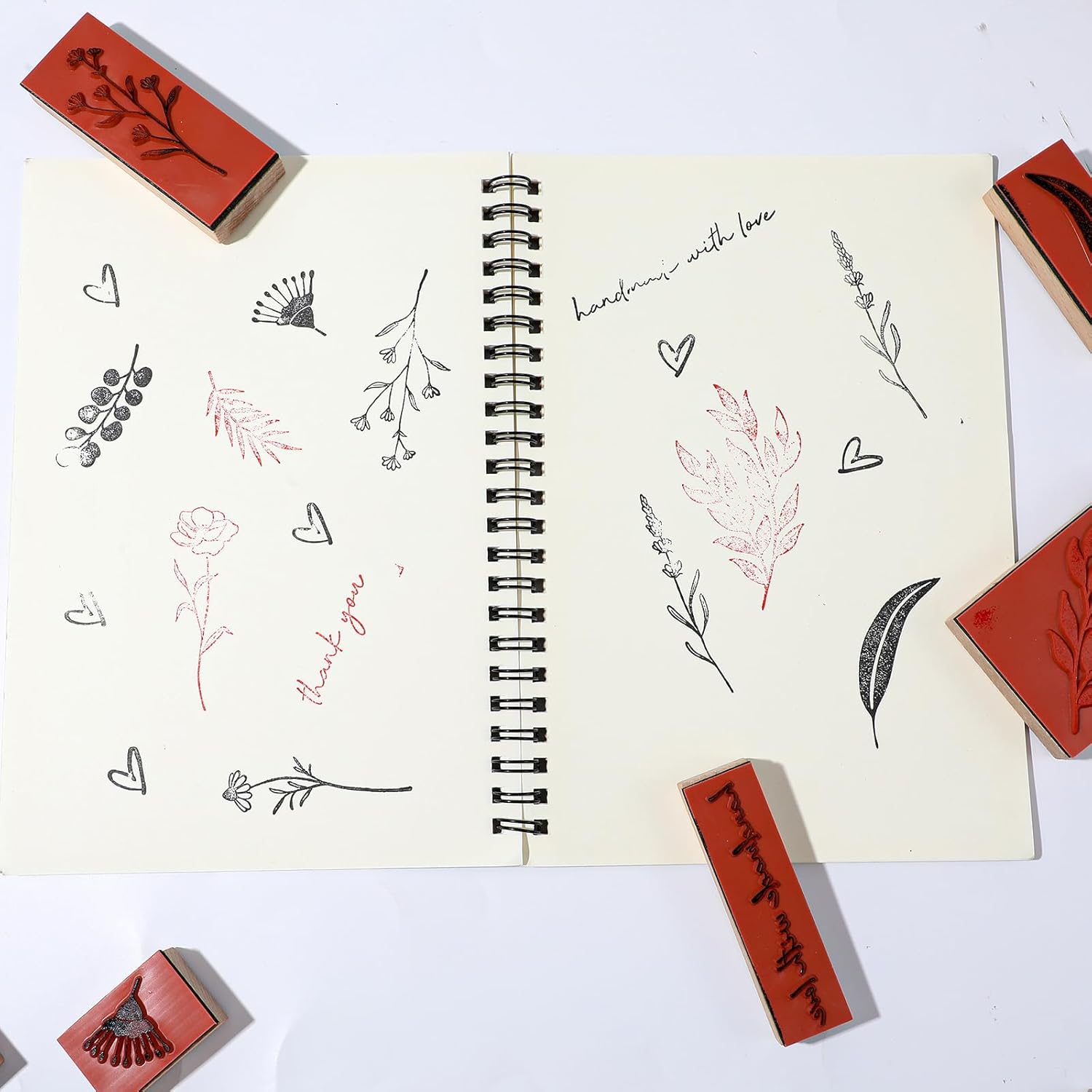 12 Pcs Vintage Wooden Rubber Stamps, Plant and Flower Decorative Wooden Rubber Stamp Set for Art DIY Craft Scrapbooking Journals Card Making Letters