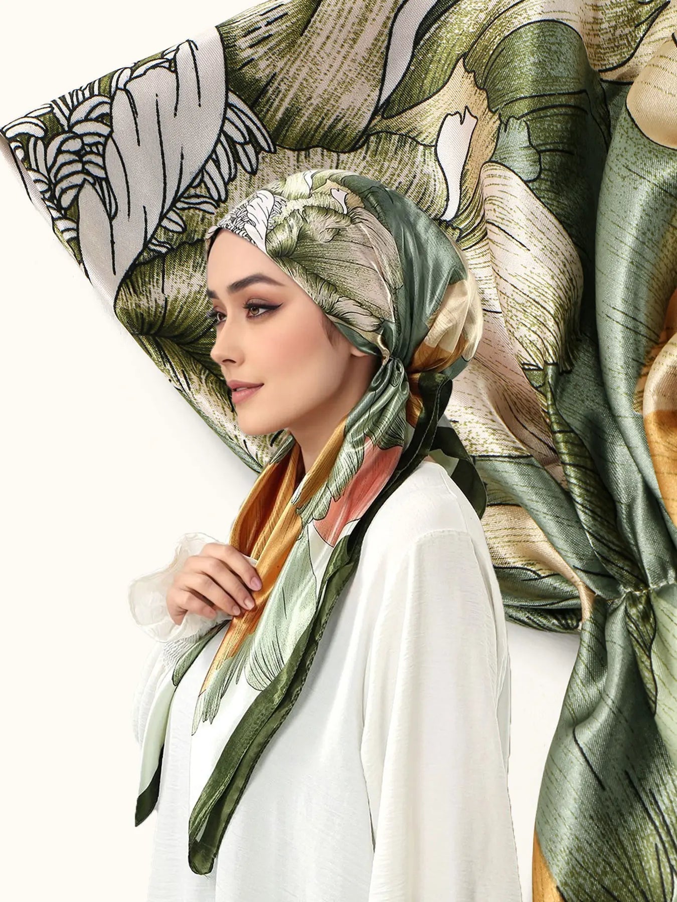 Elegante hijab in raso, tessuto morbido e traspirante, facile assorbimento del sudore, perfetto per l'uso quotidiano, design dalla vestibilità elastica, foulard