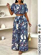 Ensemble pantalon femme couleur unie à jambes larges, haut décontracté à épaules dénudées et pantalon palazzo pour l'été, tenue de vacances à la plage pour femme.