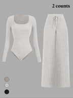Ensemble salopette en molleton côtelé de couleur unie coupe slim pour femme, pantalon large, tissu confortable et tendance pour le quotidien