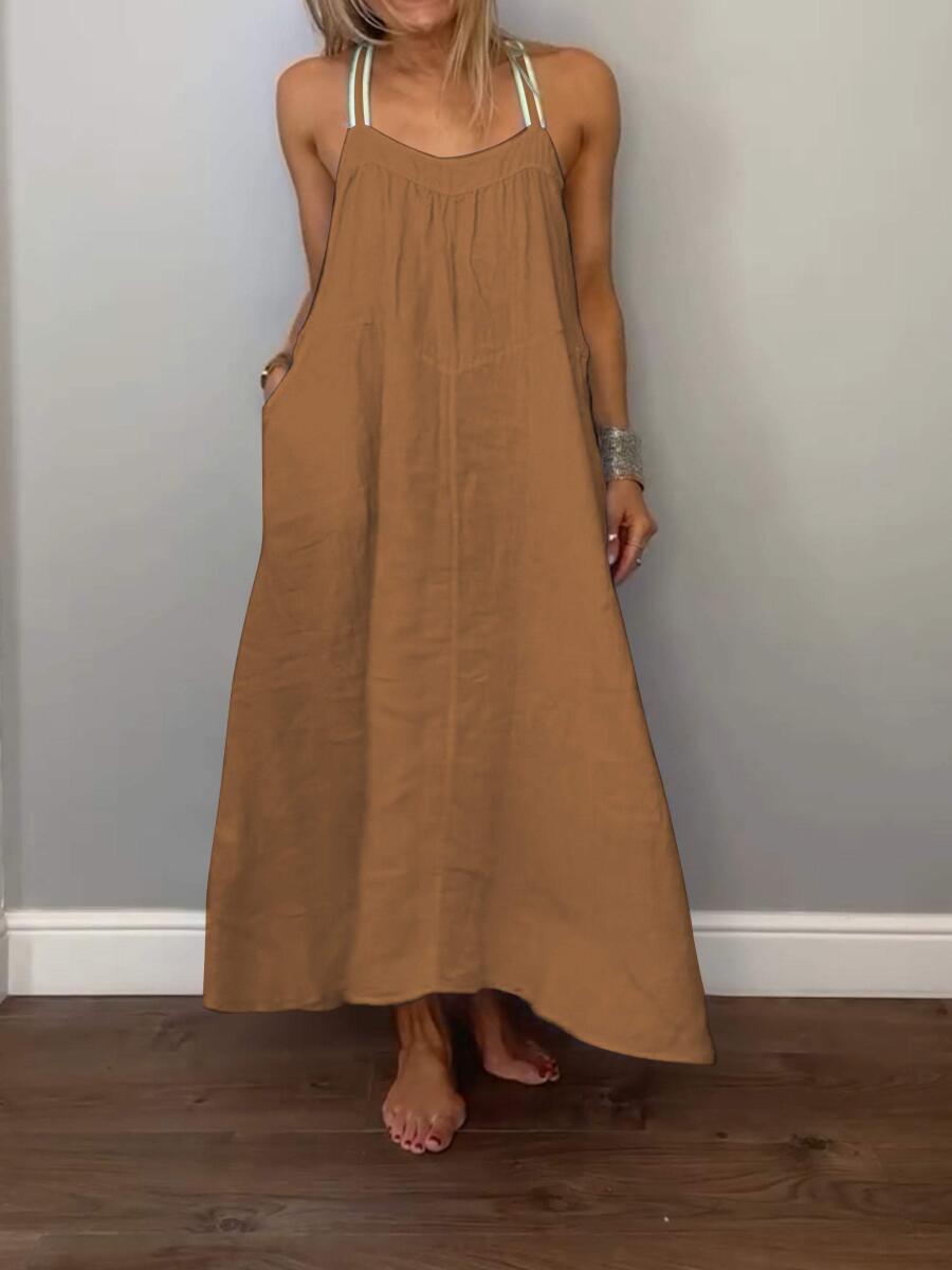 Robe nuisette femme en coton et lin uni