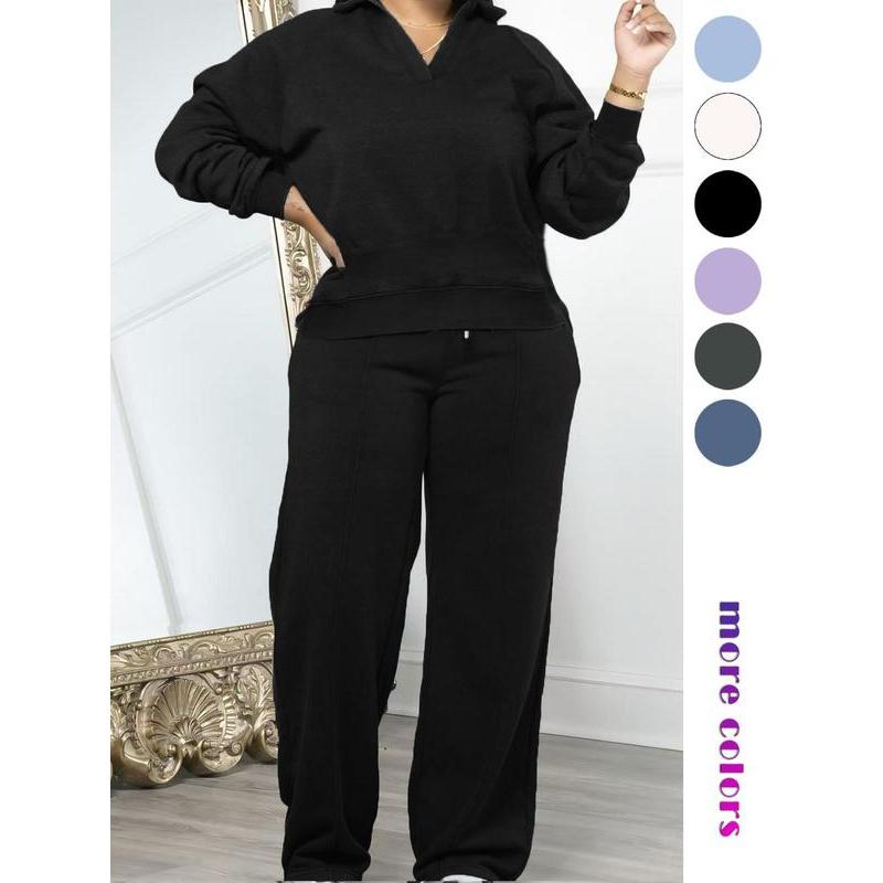 Ensemble de survêtement uni à manches longues et pantalon taille coulissée pour femme, tenue deux pièces décontractée et confortable pour le quotidien et l'extérieur, vêtements pour femme pour toutes les saisons