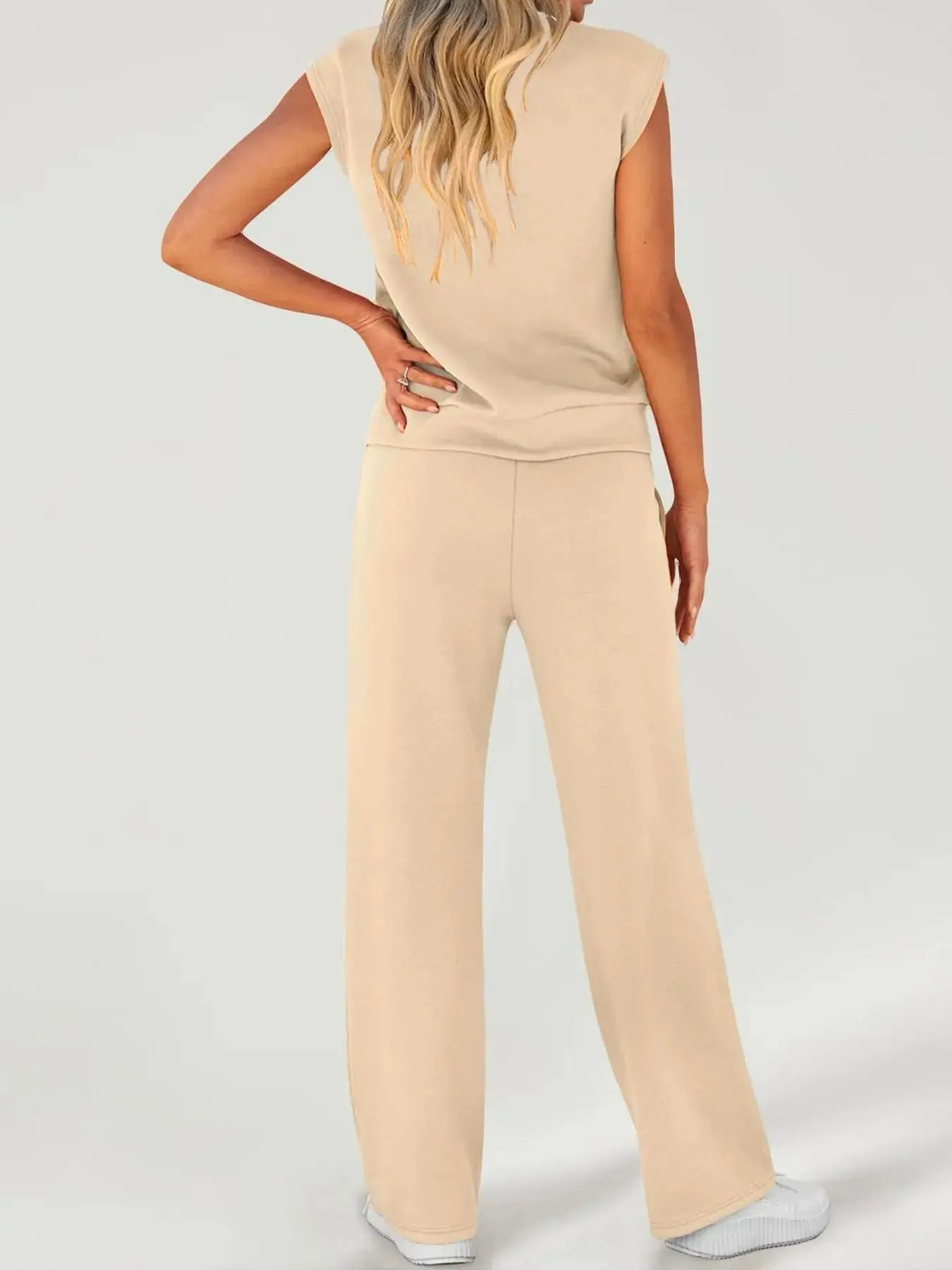 Completo da Donna due pezzi con Canotta Tinta Unita e Pantaloni con Coulisse in vita, Top Casual Senza Maniche con Scollo Rotondo e Pantaloni per l'Uso Quotidiano, Completi da Donna due pezzi per Tutte le Stagioni