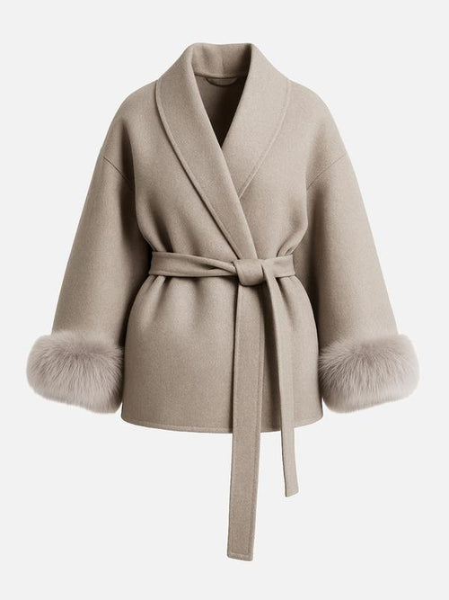 Cappotto Termico Lungo da Donna Elegante Tinta Unita con Cintura in Peluche e Maniche Lunghe