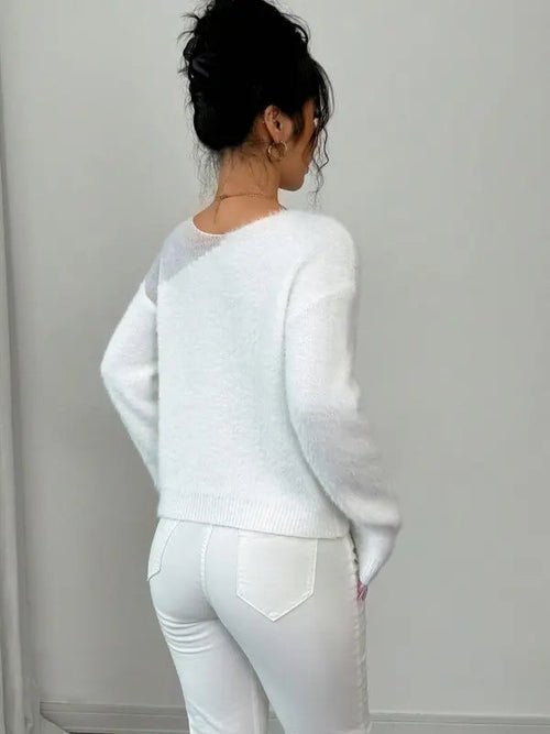 Pull uni pour femme, pull décontracté à manches longues pour l'automne et l'hiver, tricot confortable pour femme à porter au quotidien ou en soirée