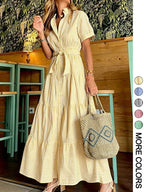 Abito da donna a righe con cintura, abito lungo elegante e casual per l'estate, abbigliamento da donna per l'uso quotidiano