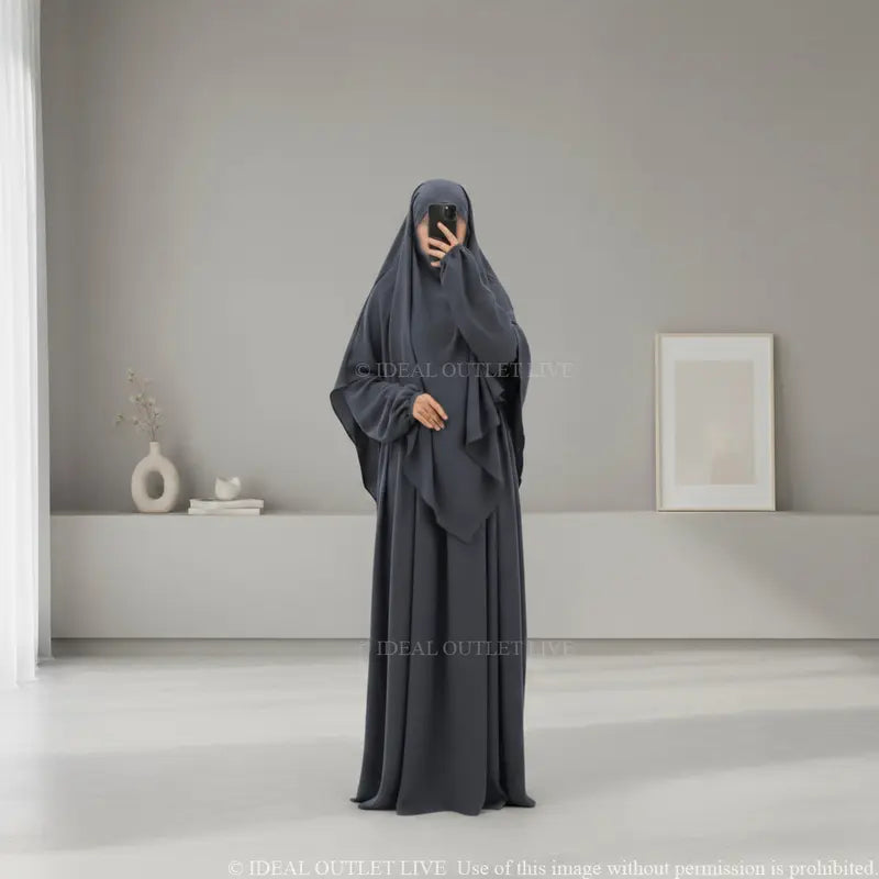 Il completo da preghiera, Abaya Khimar 2 pezzi in tessuto Jazz, Mastour e pratico