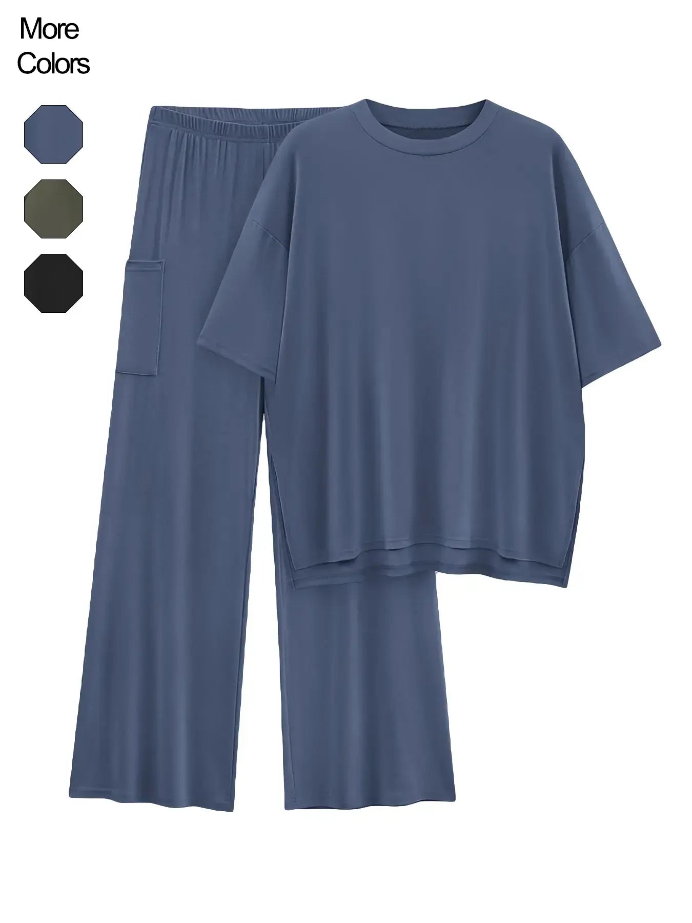 Ensemble deux pièces T-shirt uni à épaules tombantes et pantalon à taille élastique pour femme