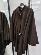 Manteau cape en laine ceinturé à boucle unie pour femme
