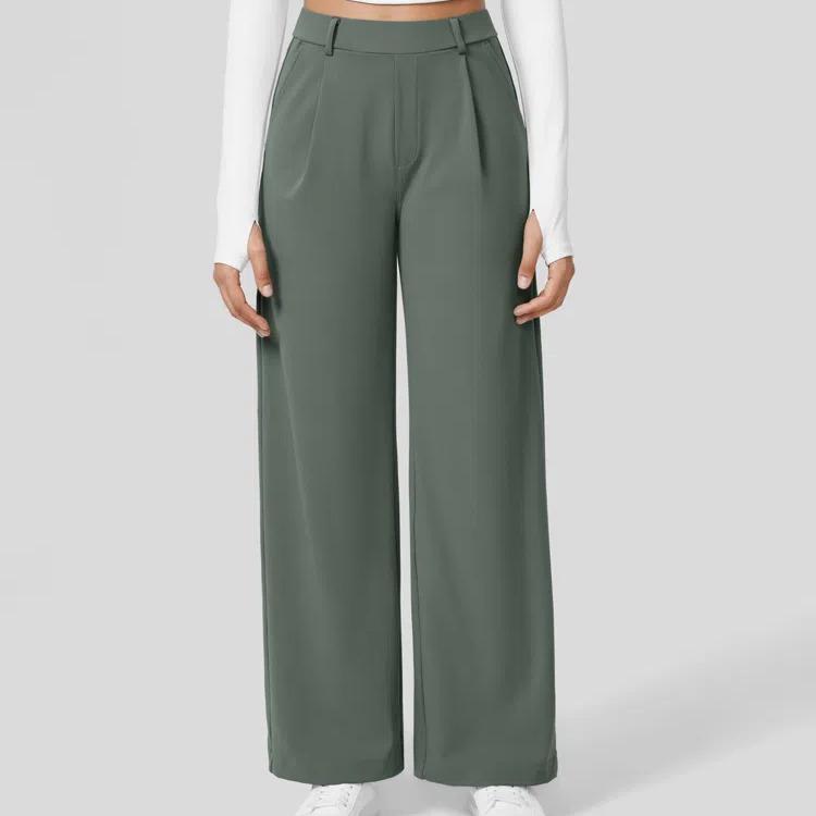 Pantaloni da Lavoro a Vita Alta con Tasche e Gamba Dritta, Abiti Business Casual da Donna, Abbigliamento Sportivo e da Esterno da Donna