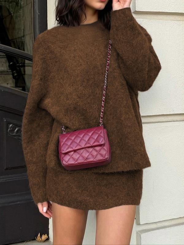 Set due pezzi autunno inverno da donna, stile elegante per il lavoro e il tempo libero, eleganza casual con top e gonna in maglia, perfetto per uscite alla moda, abbigliamento femminile