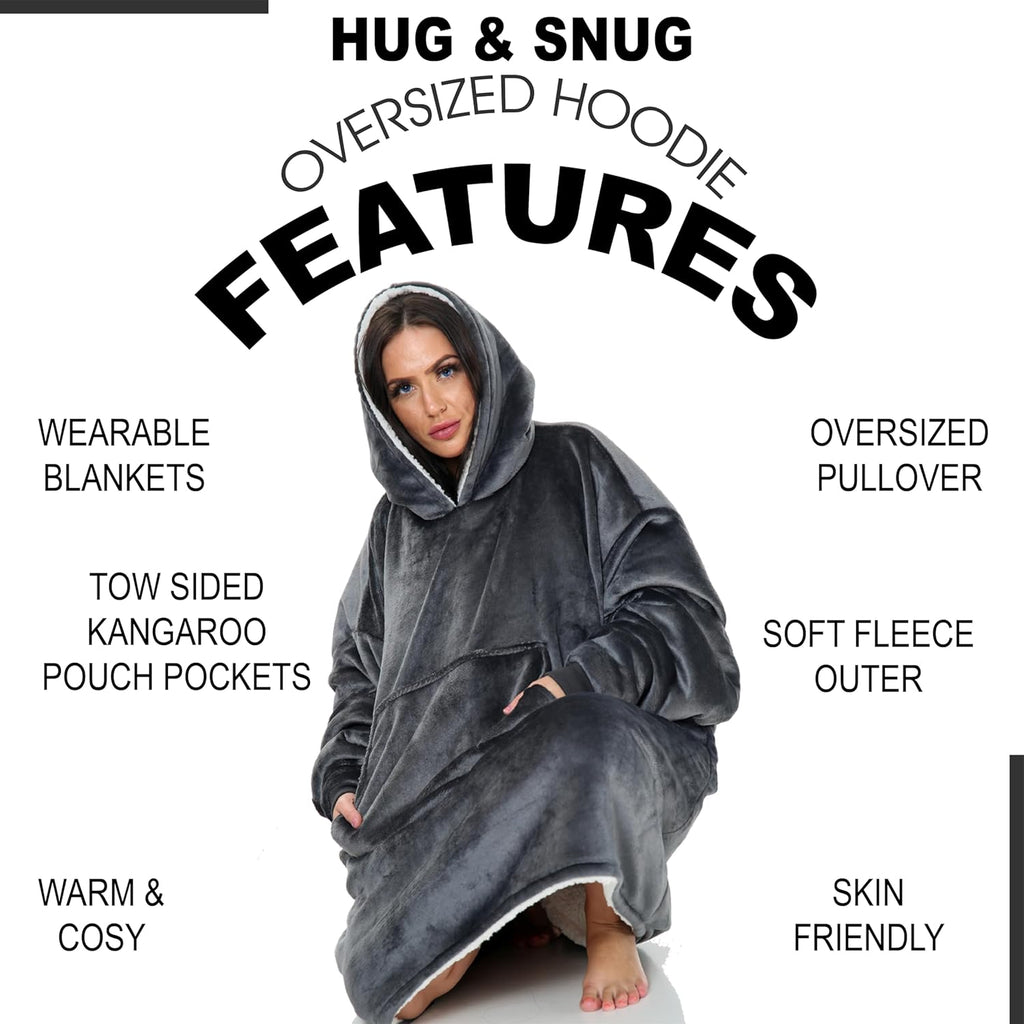 Couverture Sweat à Capuche Géante Homme Femme, Polaire Sherpa Ultra Douce Chaude Confortable Portable, Plaid Couverture à Manches pour Adultes Ados avec Grande Poche