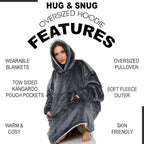 Couverture Sweat à Capuche Géante Homme Femme, Polaire Sherpa Ultra Douce Chaude Confortable Portable, Plaid Couverture à Manches pour Adultes Ados avec Grande Poche
