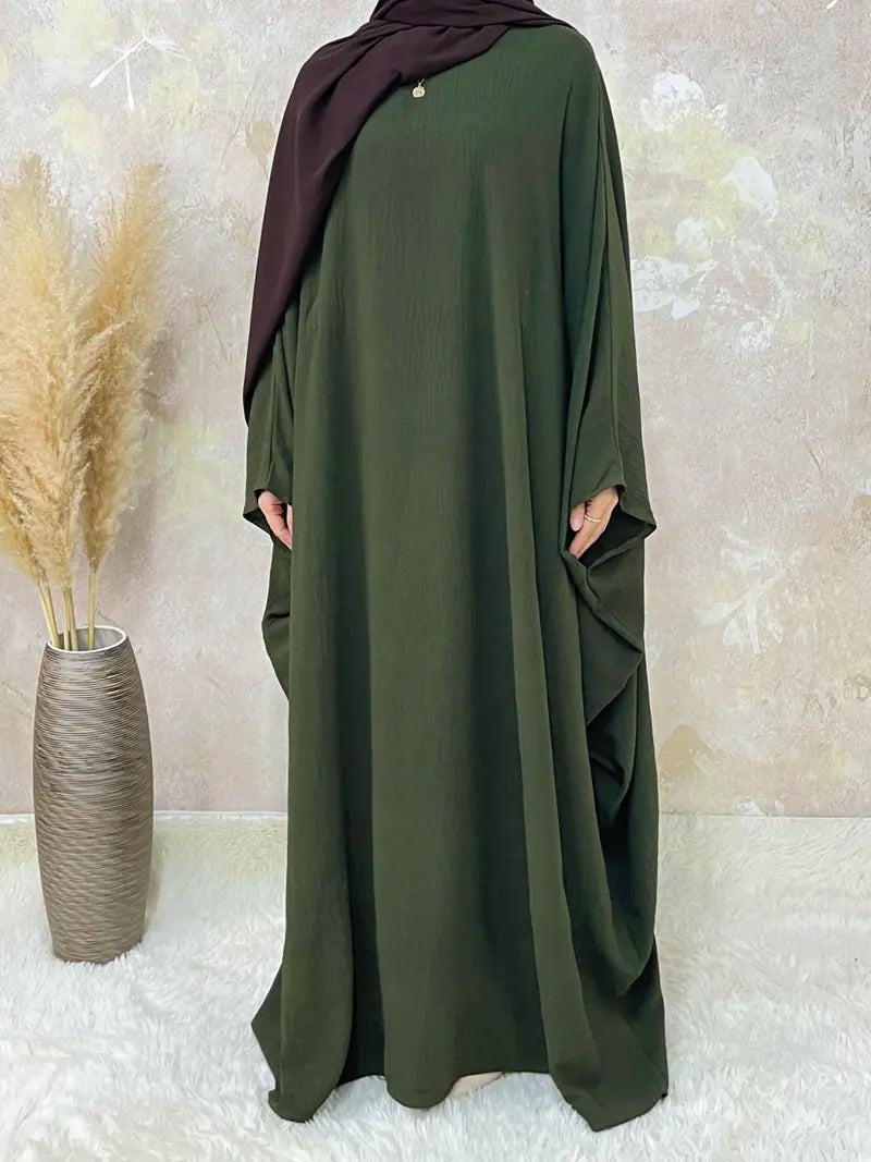[Taglie Forti] Abito lungo tinta unita Abaya da donna, girocollo modesto a maniche lunghe per l'uso quotidiano, abbigliamento islamico da donna per tutte le stagioni