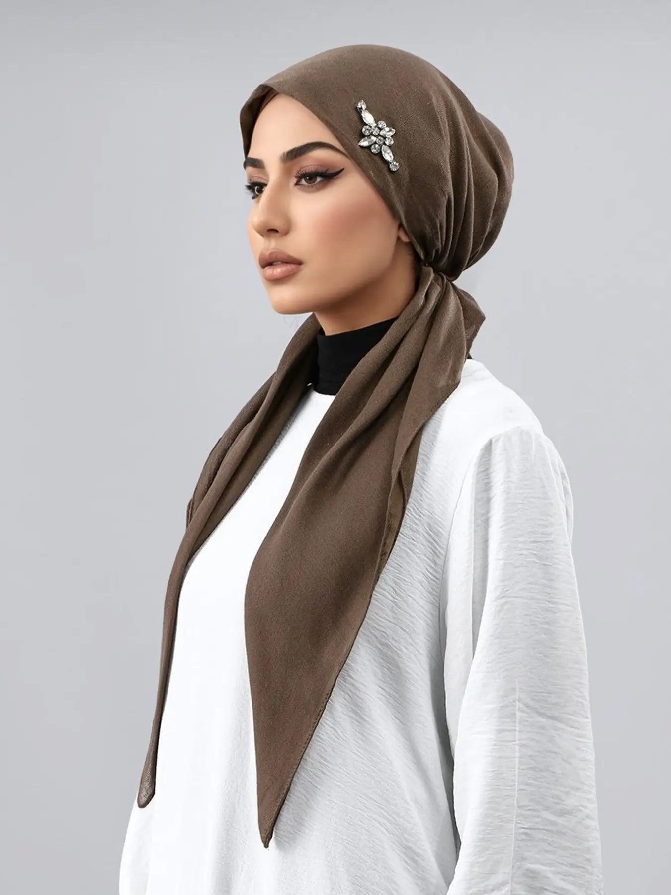 Hijab simple et polyvalent pour femmes, extensible, orné de bijoux, respirant, anti-transpiration, en jersey, protection solaire