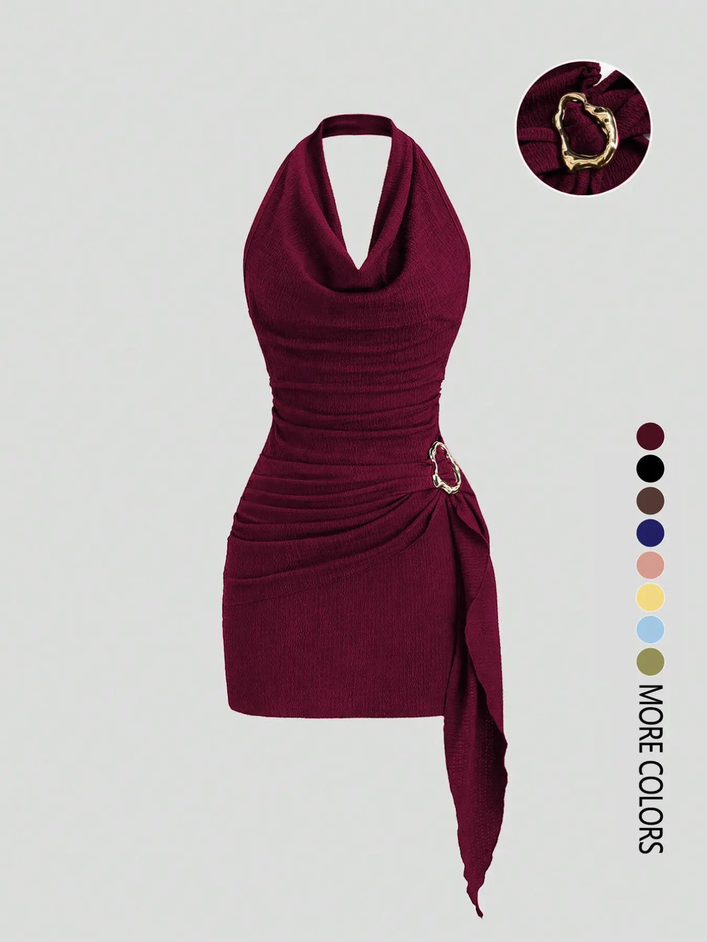 Robe Halter plissée unie pour femme