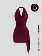 Robe Halter plissée unie pour femme