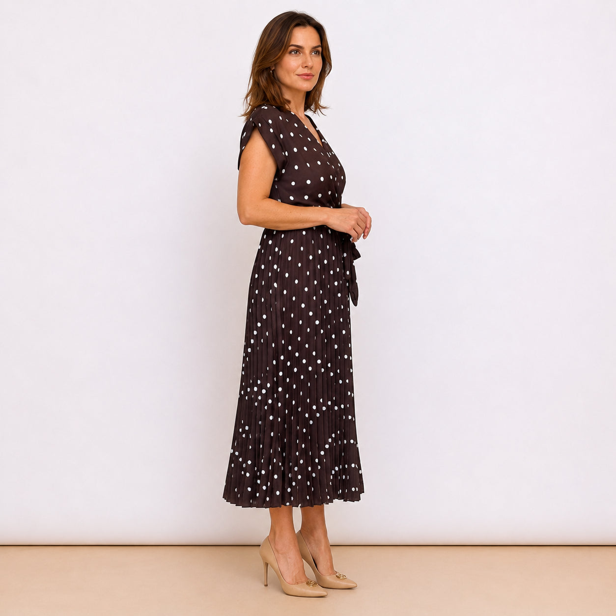 [2026.COUTURE] Cannes, Vestito Incrociato Plissettato A Pois