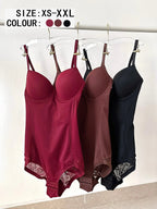 Ensemble Bodysuit Amincissant Froncé Patchwork Décolleté en V Profond pour Femme XS-XXL, Sous-vêtements & Lingerie Décontractés Toutes Saisons, Conception en Dentelle Contrastante