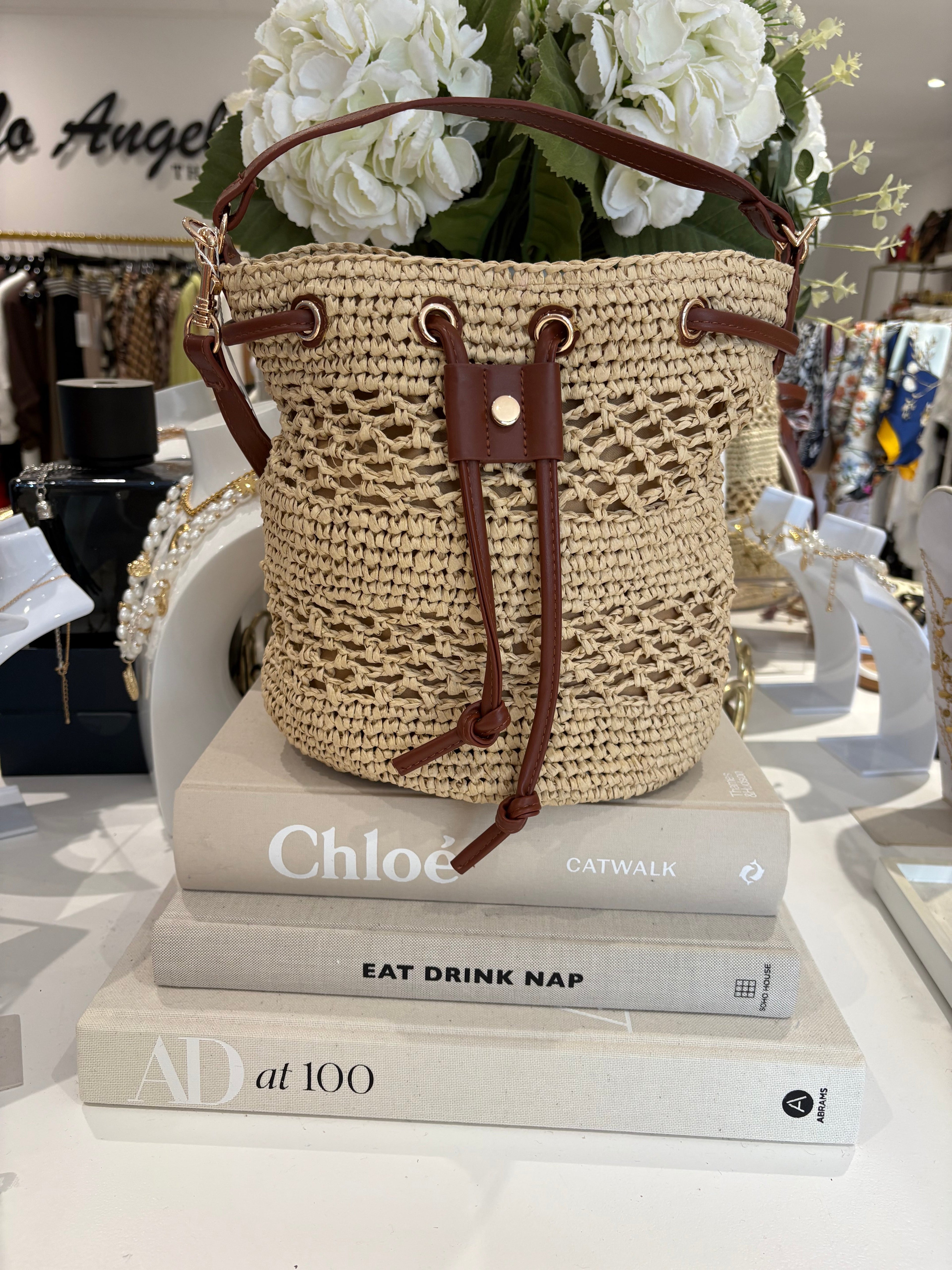 Sac Seau en Paille Bandoulière Similicuir