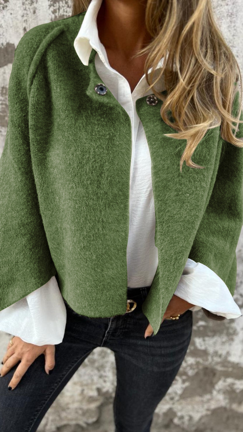 Manteau en laine à manches longues et col rond pour femme