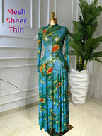Women's Round-Neck Long Sleeve Woven Maxi Dress