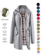 Women's Solid Color Drawstring Zip Up Hooded Trench Coat