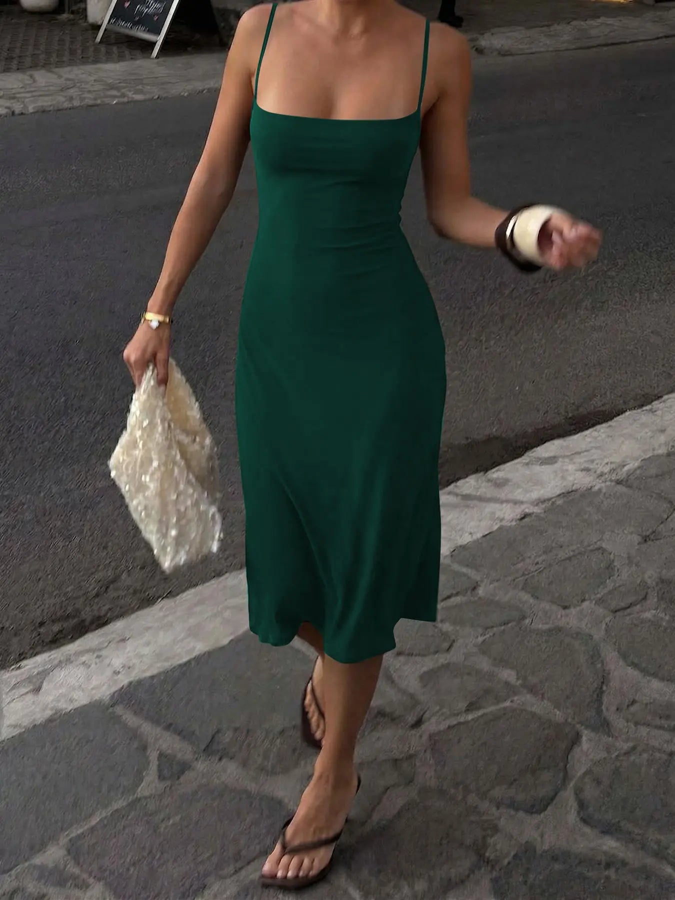 Women's Basic Solid Color Bodycon Slip Dress