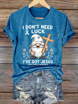 Women's Casual "I Don't Need Luck, I Have Jesus" Lung Cancer Awareness Printed Short-Sleeve T-Shirt