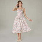 Robe longue d'été de style corset milkmaid sans manches à bretelles pour femme